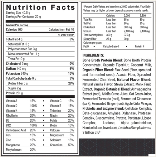 Bone Broth Protein Meal Vanilla Creme 20 Servings 888.244.8948 by